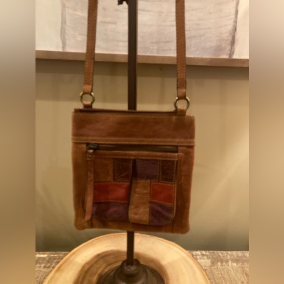 Fossil Vintage Brown Leather Multi Color‎ Patchwork Crossbody EUC - Picture 4 of 9